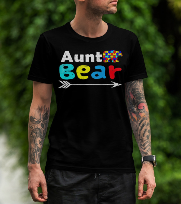Aunt Bear Autism Awareness Puzzle Bear Arrow T-Shirt