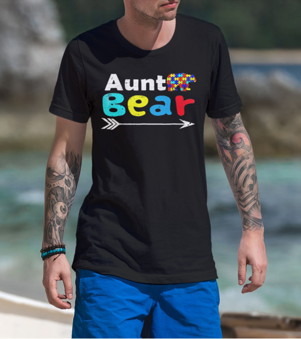 Aunt Bear Autism Awareness Puzzle Bear Arrow T-Shirt