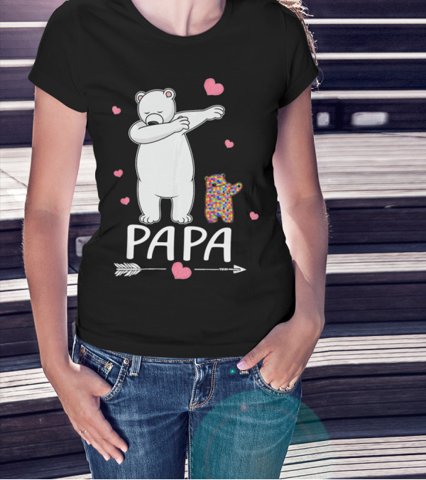 Papa Bear Dabbing With Autism Awareness Puzzle Bear And Hearts T-Shirt