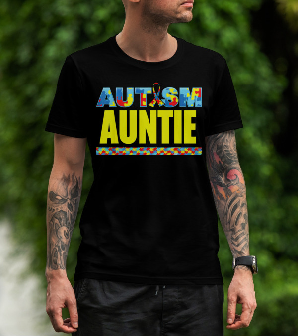 Autism Auntie Puzzle Ribbon Awareness Support T-Shirt