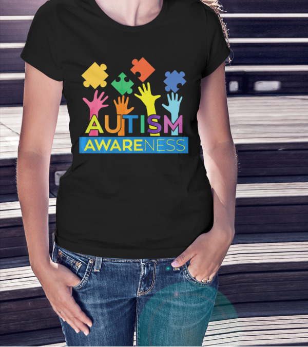 Autism Awareness Colorful Puzzle Hands T-Shirt