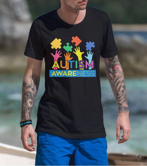 Autism Awareness Colorful Puzzle Hands T-Shirt