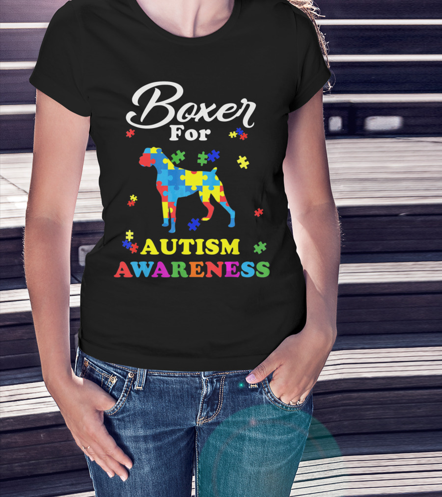 Boxer Dog In Autism Awareness Puzzle T-Shirt