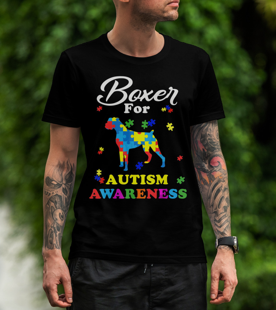 Boxer Dog In Autism Awareness Puzzle T-Shirt
