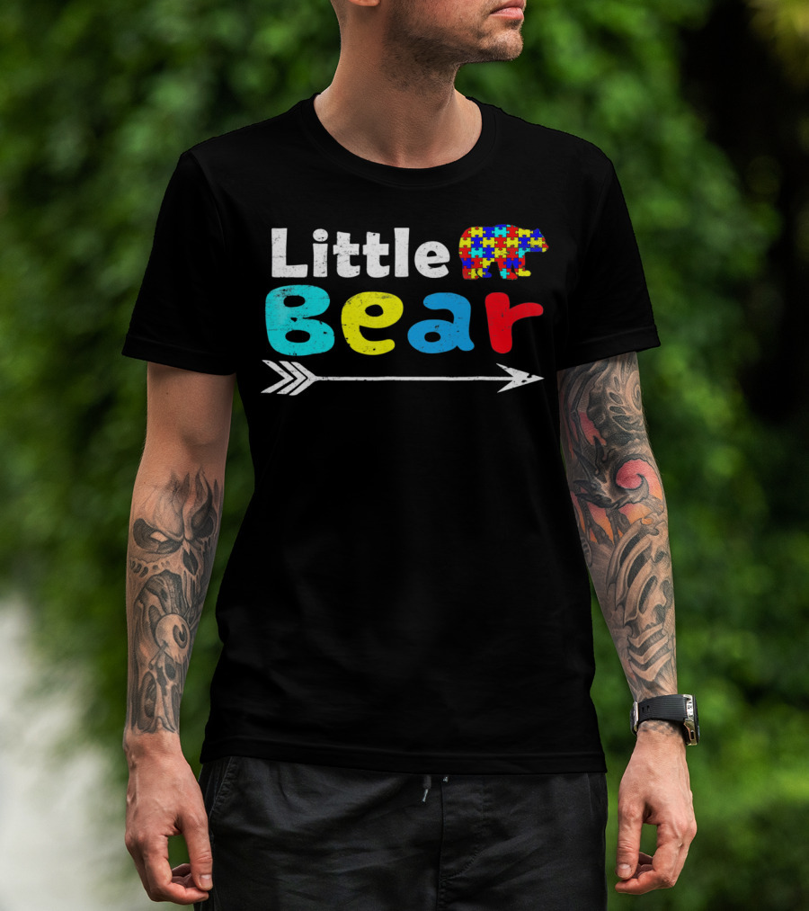 Little Bear Autism Awareness Puzzle Pattern Arrow T-Shirt