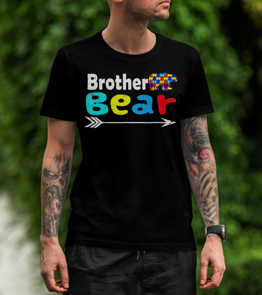 Brother Bear Family Autism Awareness Puzzle Arrow T-Shirt