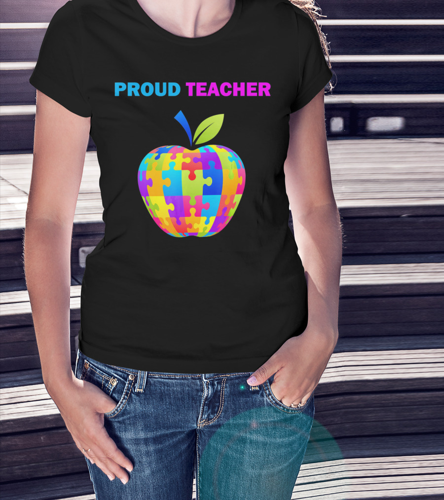 Proud Teacher Autism Awareness Puzzle Apple T-Shirt