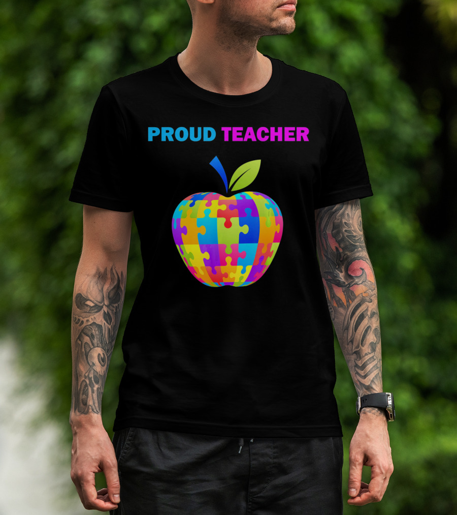 Proud Teacher Autism Awareness Puzzle Apple T-Shirt