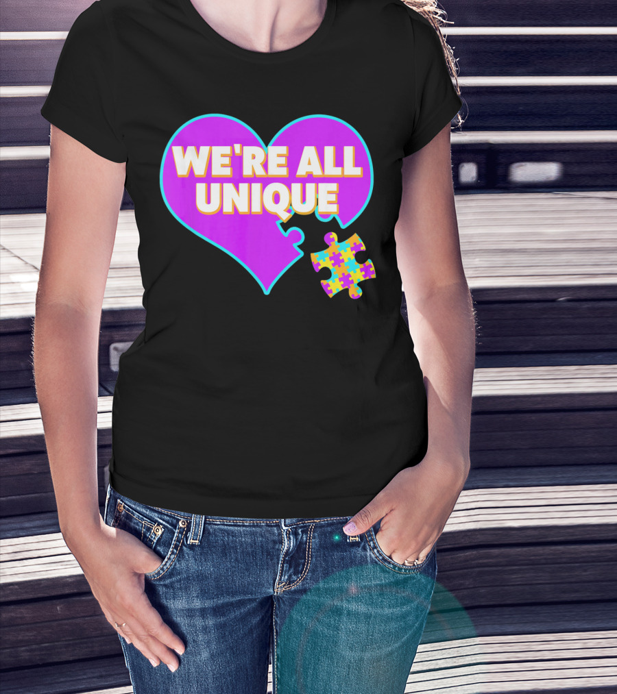 We're All Unique Autism Awareness Puzzle Heart T-Shirt