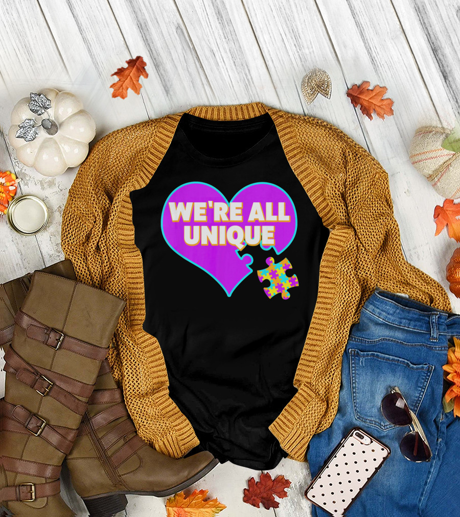 We're All Unique Autism Awareness Puzzle Heart T-Shirt