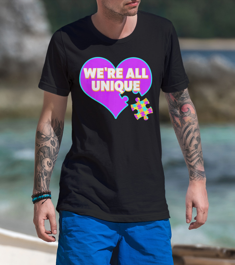We're All Unique Autism Awareness Puzzle Heart T-Shirt