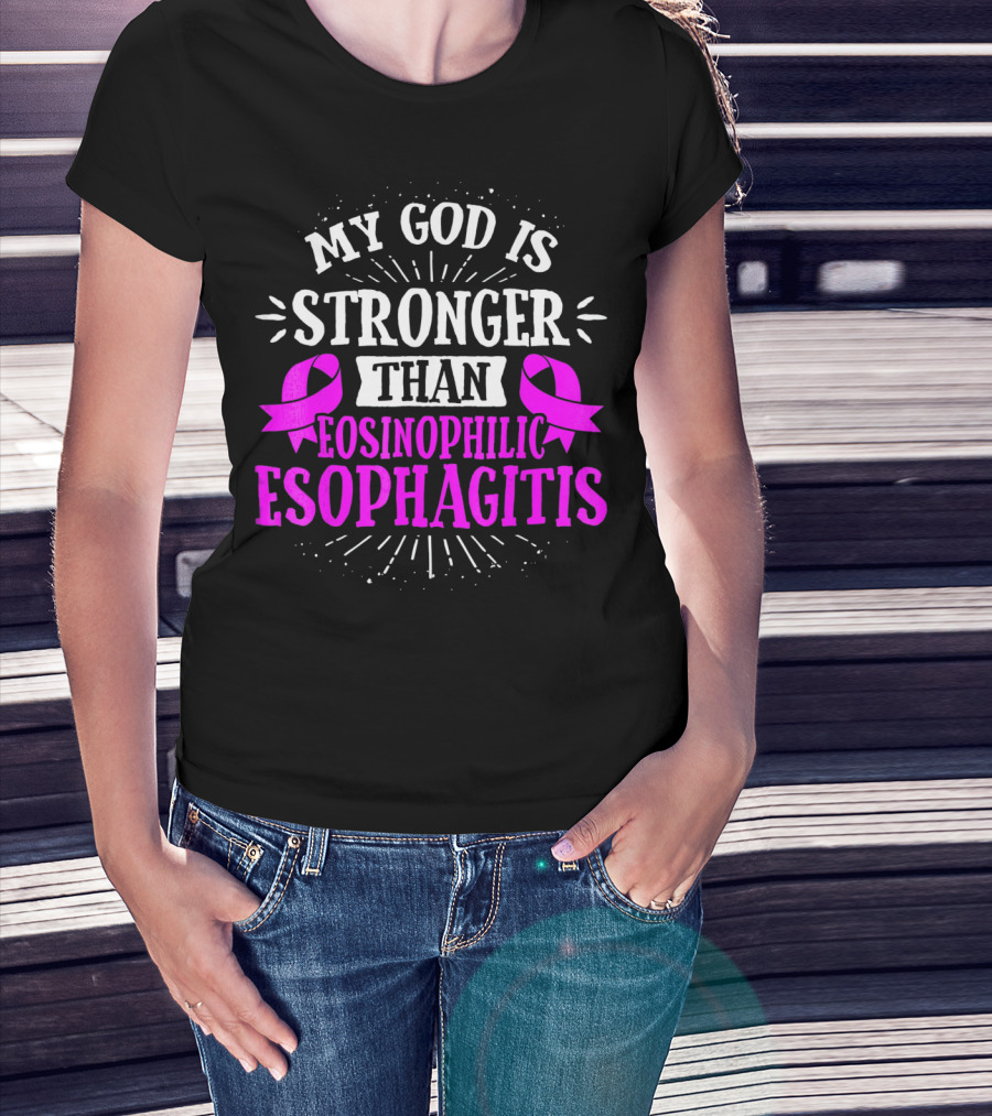My God Is Stronger Than Eosinophilic Esophagitis Magenta Awareness T-Shirt