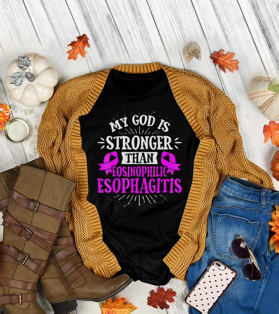 My God Is Stronger Than Eosinophilic Esophagitis Magenta Awareness T-Shirt