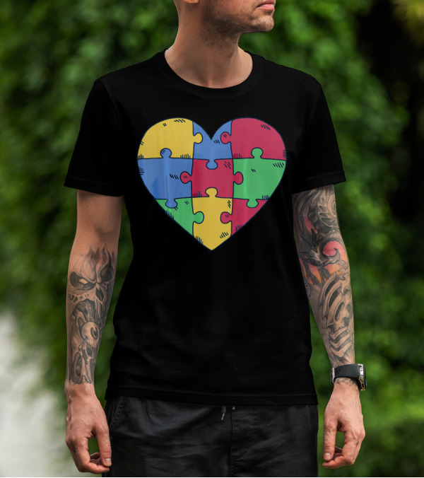 Autism Awareness Puzzle Heart Valentine Multicolor T-Shirt