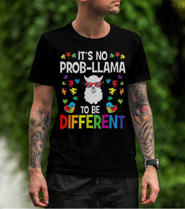 It's No Prob-Llama To Be Different Autism Awareness Puzzle Pieces T-Shirt