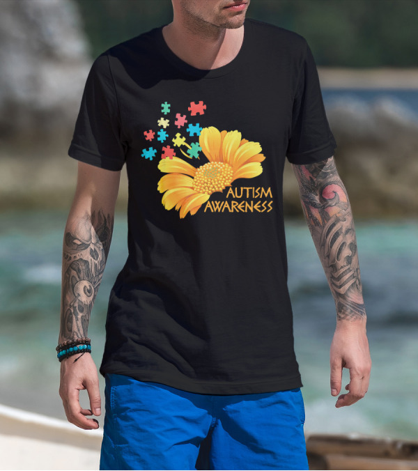 Sunflower Autism Awareness Puzzle Pieces T-Shirt