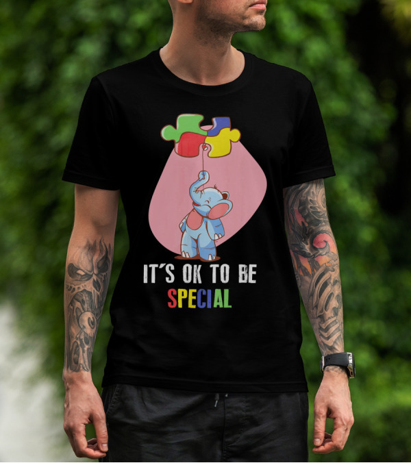 It's OK To Be Special Cute Elephant Autis Puzzle Colors T-Shirt