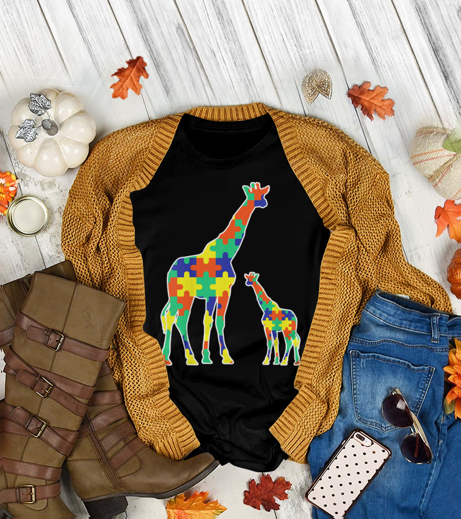 Kids Cute Autism Awareness Giraffes Puzzle T-Shirt
