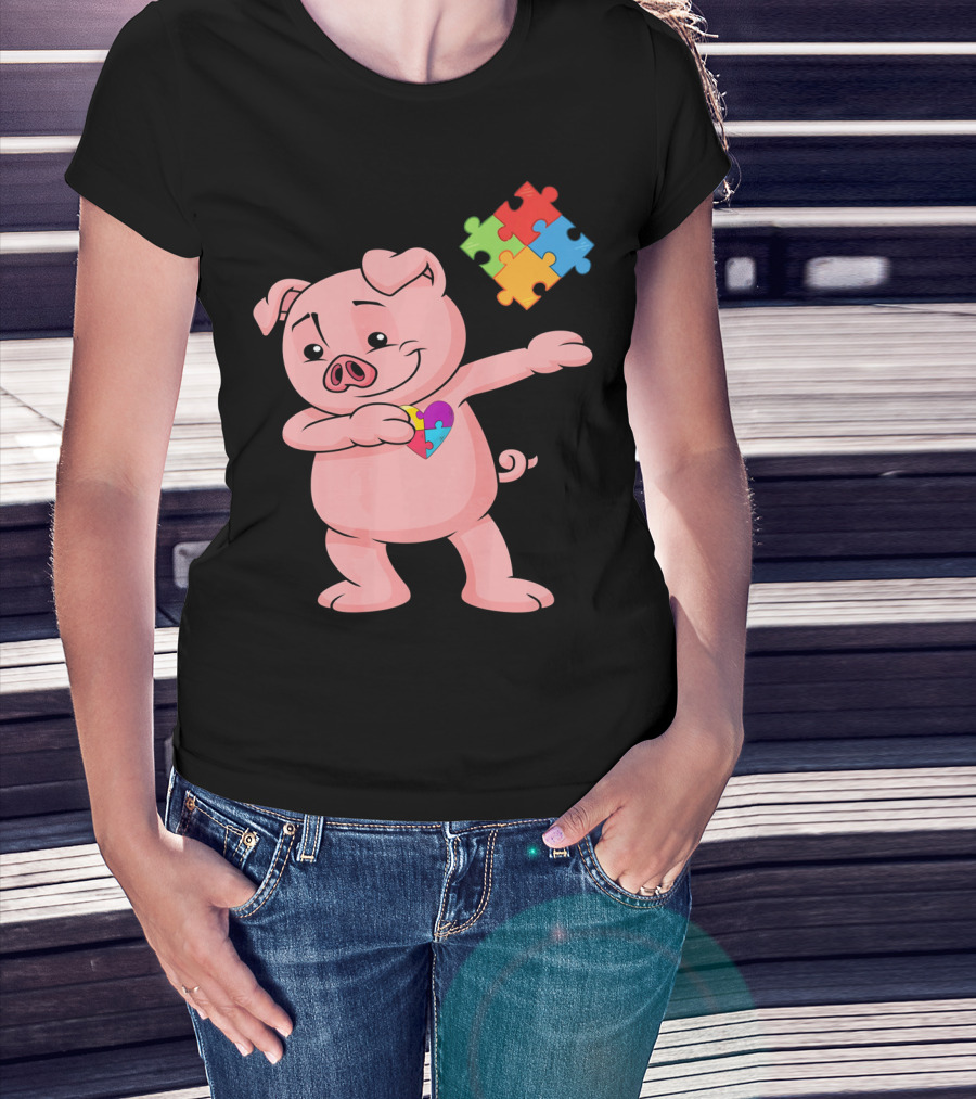 Piggy Puzzle Piece Autism Awareness Heart T-Shirt