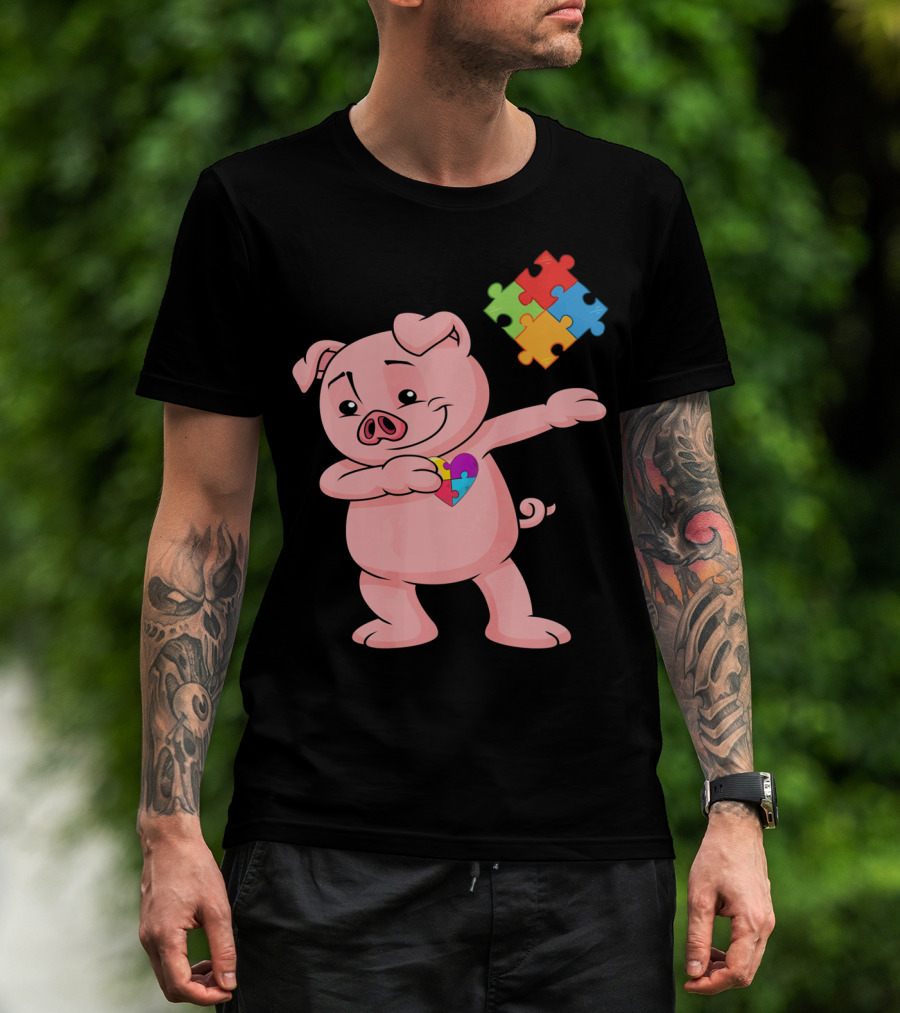 Piggy Puzzle Piece Autism Awareness Heart T-Shirt