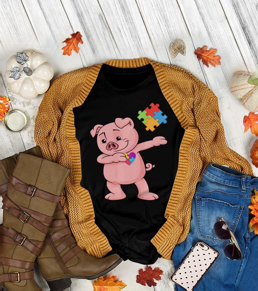Piggy Puzzle Piece Autism Awareness Heart T-Shirt