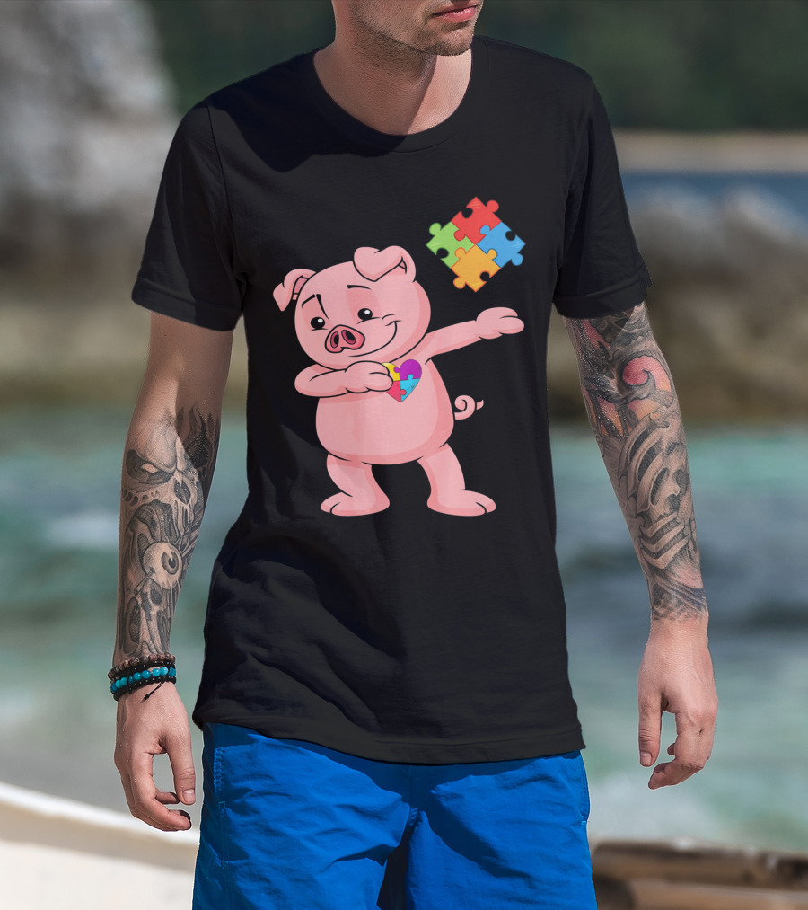 Piggy Puzzle Piece Autism Awareness Heart T-Shirt