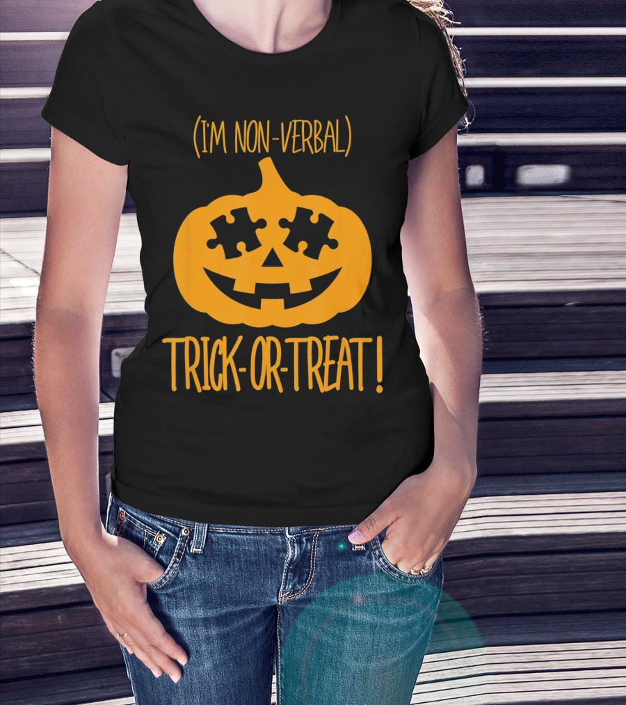 Trick-or-Treat I'm Non-Verbal Pumpkin Halloween Puzzle T-Shirt
