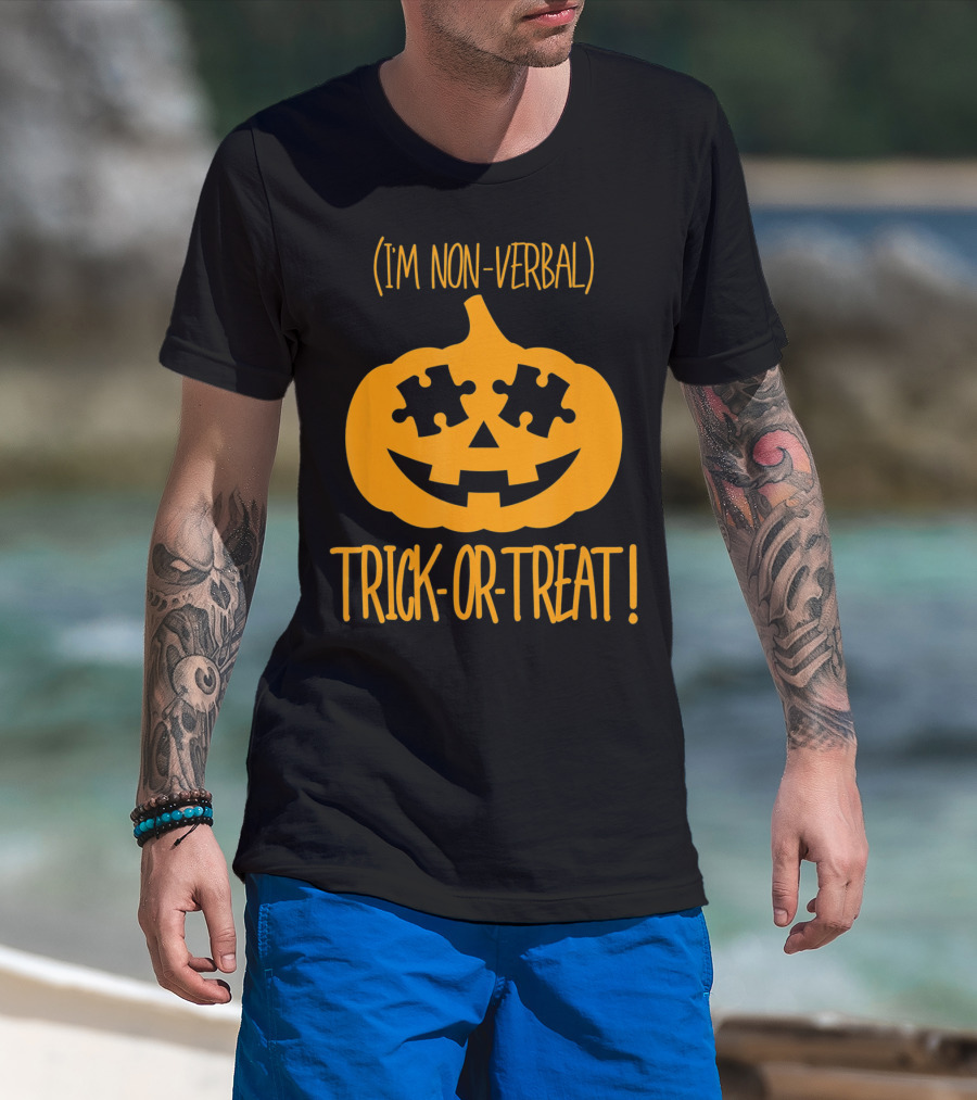 Trick-or-Treat I'm Non-Verbal Pumpkin Halloween Puzzle T-Shirt