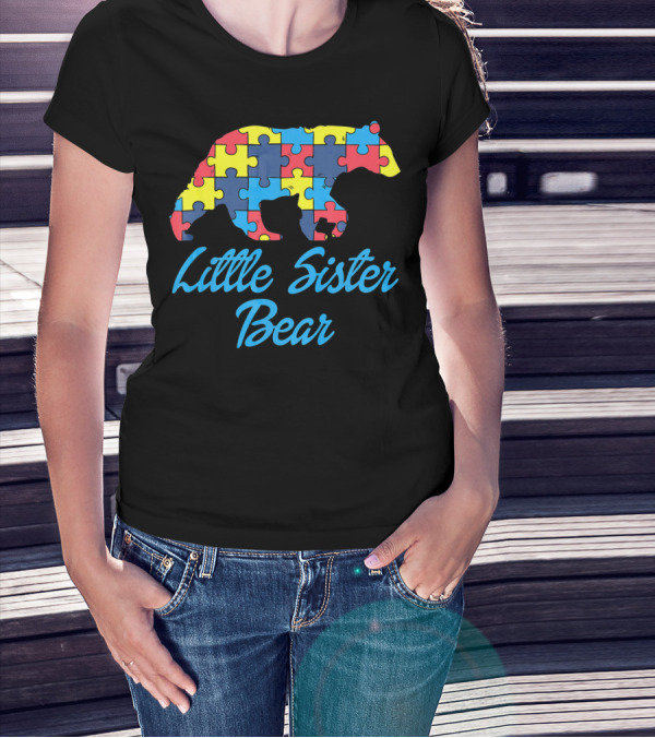 Autism Awareness Little Sister Bear Puzzle T-Shirt