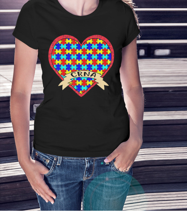 CRNA Autism Awareness Heart Puzzle Valentines T-Shirt