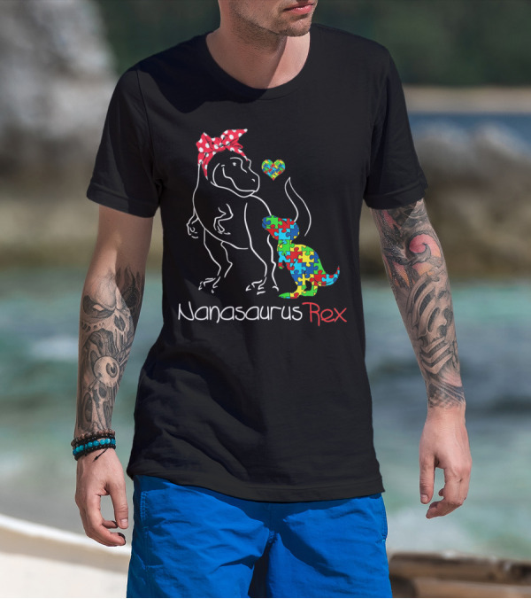 Nanasaurus Rex Dinosaur Autism Puzzle Heart T-Shirt