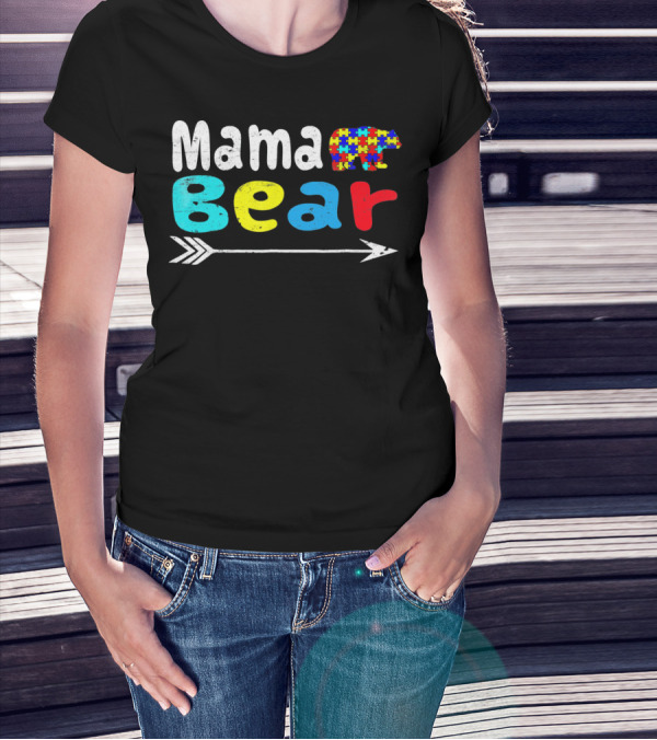 Mama Bear Autism Puzzle Piece Pattern With Arrow T-Shirt