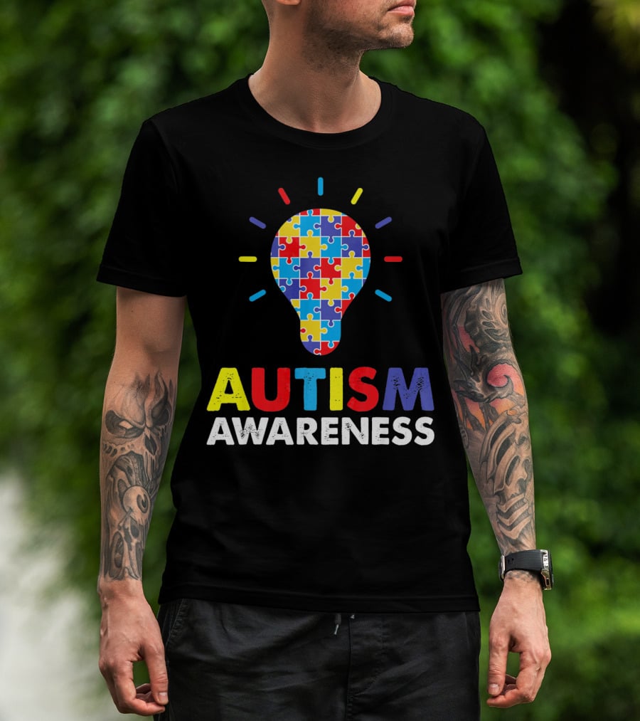 Autism Awareness Puzzle Light Bulb T-Shirt
