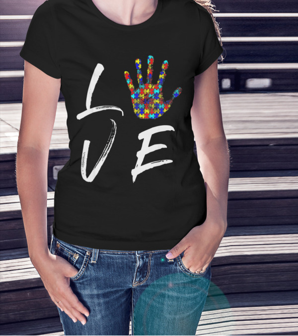 Love Autism Awareness Puzzle Hand T-Shirt
