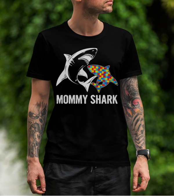 Mommy Shark Autism Awareness Puzzle Shark T-Shirt