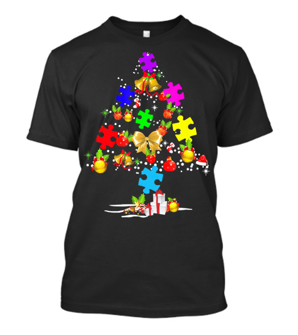 Autism Awareness Christmas Tree Puzzle Piece Ornament Festive Holiday T-Shirt
