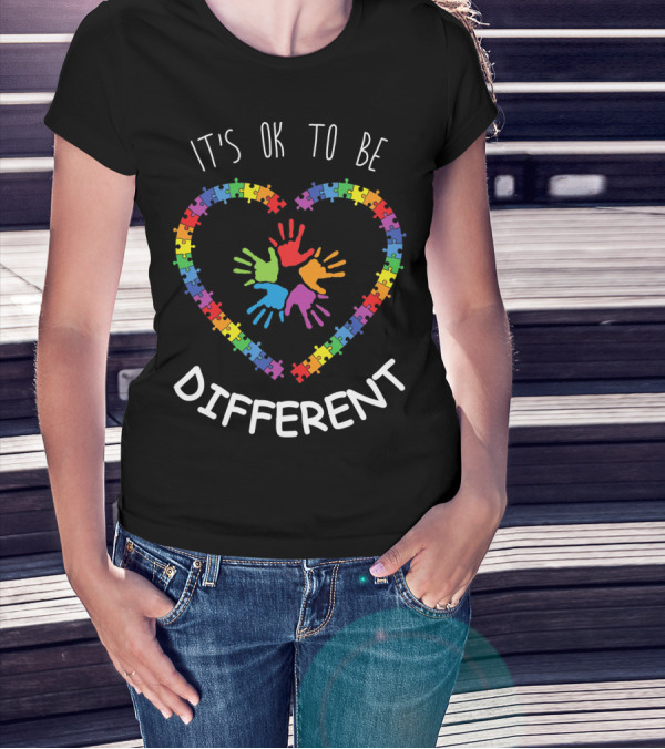 Autism LS Awareness Month It's OK To Be Different Puzzle Heart Hands T-Shirt