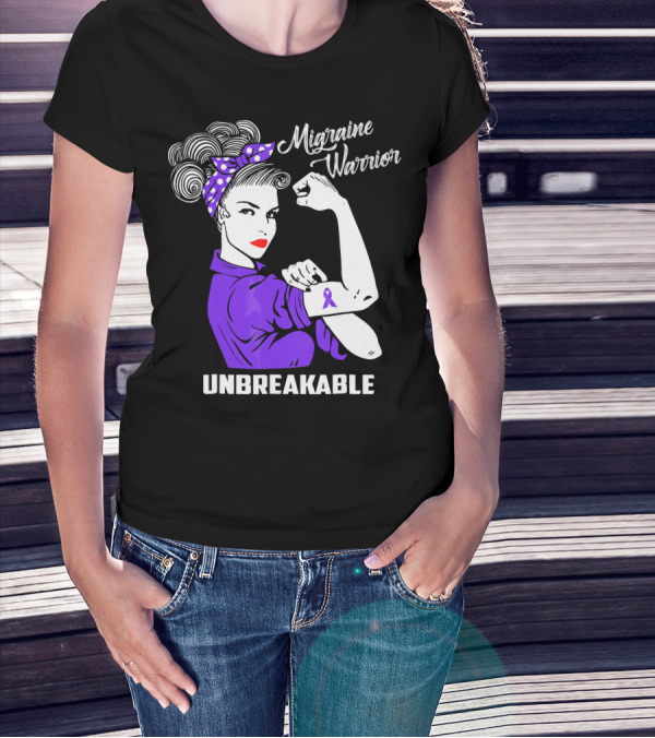Migraine Warrior Unbreakable Awareness Strength Retro Rosie The Riveter T-Shirt