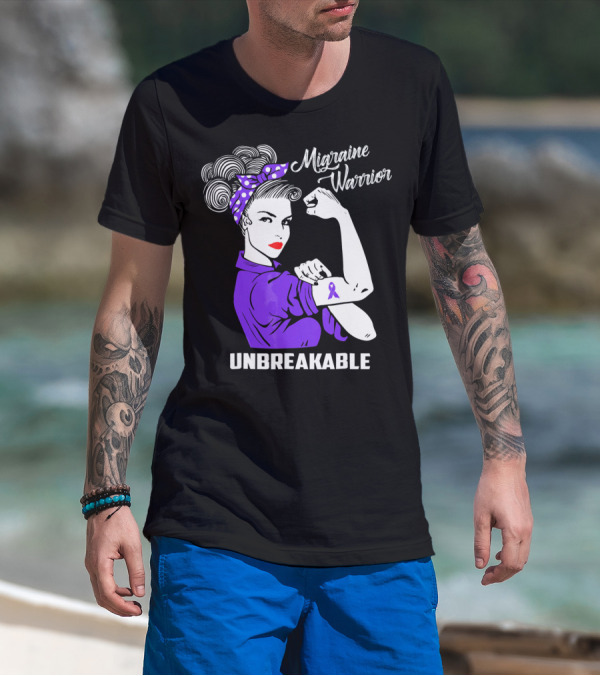 Migraine Warrior Unbreakable Awareness Strength Retro Rosie The Riveter T-Shirt