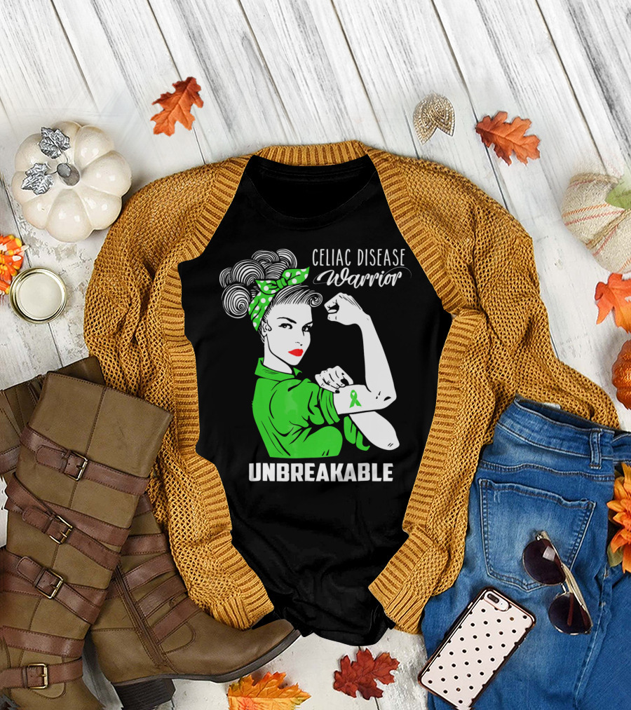 Celiac Disease Warrior Unbreakable Rosie the Riveter T-Shirt