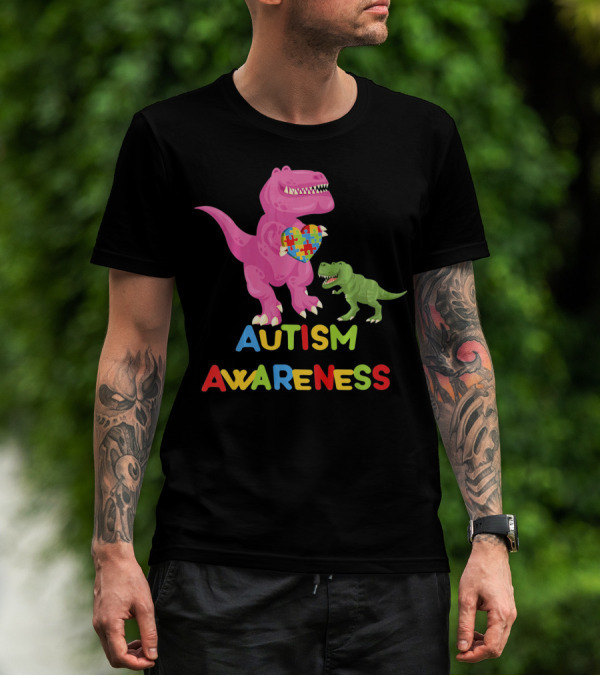 Autism Awareness Two Dinosaur Heart Puzzle T-Shirt