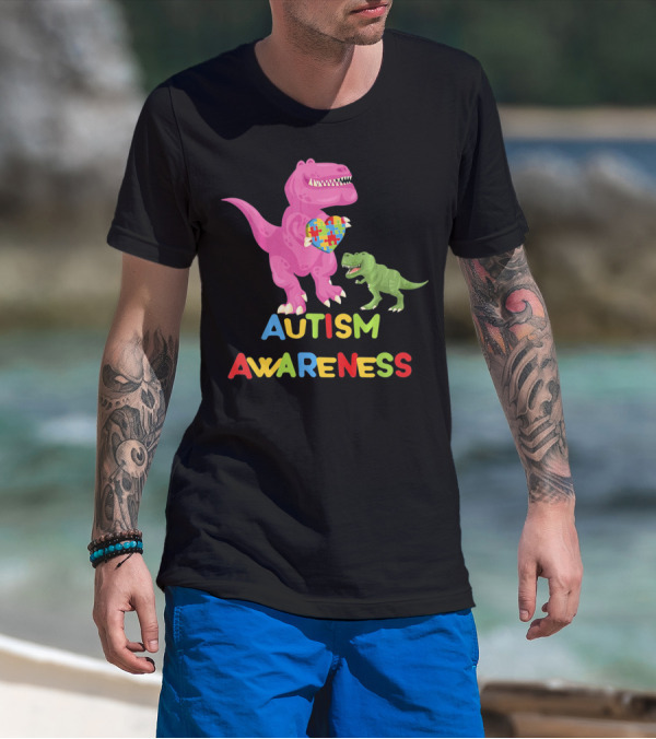 Autism Awareness Two Dinosaur Heart Puzzle T-Shirt