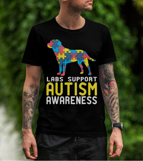 Labs Support Autism Awareness Puzzle Labrador T-Shirt
