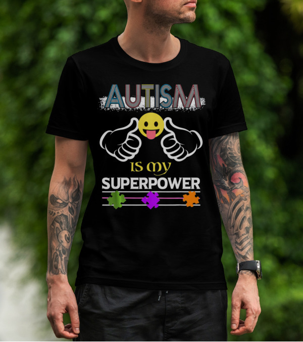 AUTISM Is My Superpower Thumbs Up Emoji Puzzle Pieces T-Shirt