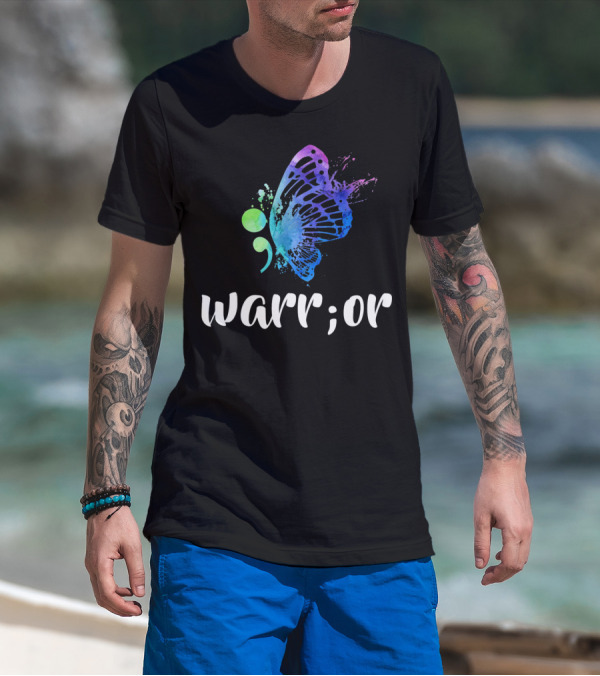 Warrior Semicolon Butterfly Suicide Prevention T-Shirt