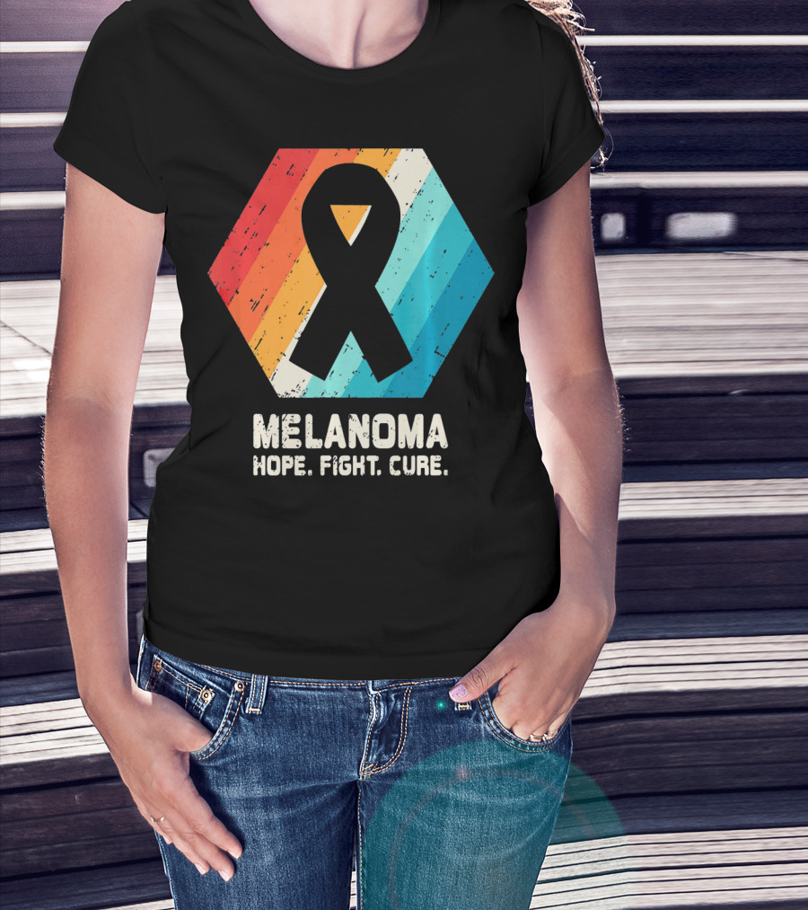 Melanoma Hope Fight Cure Awareness Ribbon Retro Stripe T-Shirt