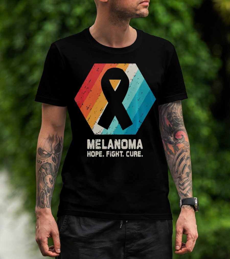 Melanoma Hope Fight Cure Awareness Ribbon Retro Stripe T-Shirt