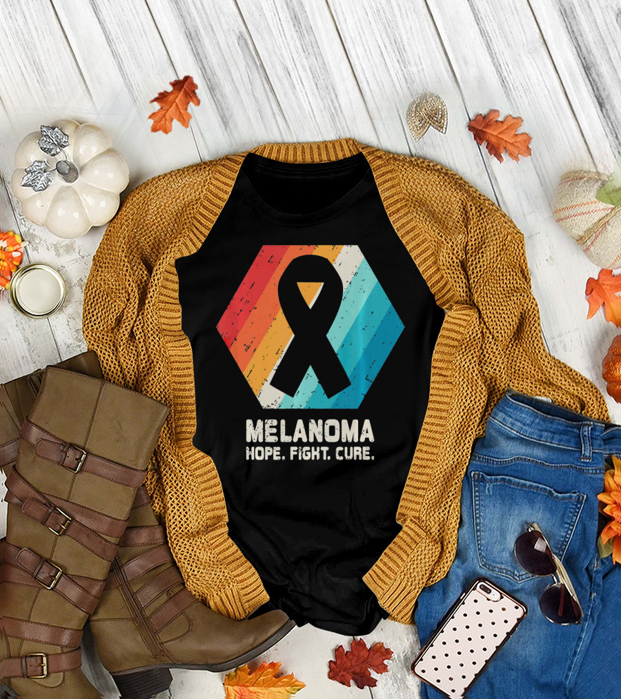Melanoma Hope Fight Cure Awareness Ribbon Retro Stripe T-Shirt