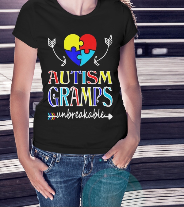Autism Gramps Unbreakable Heart Puzzle Arrows Awareness T-Shirt