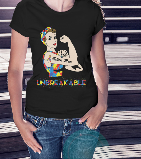 Unbreakable Autism Mom Puzzle Piece Awareness T-Shirt